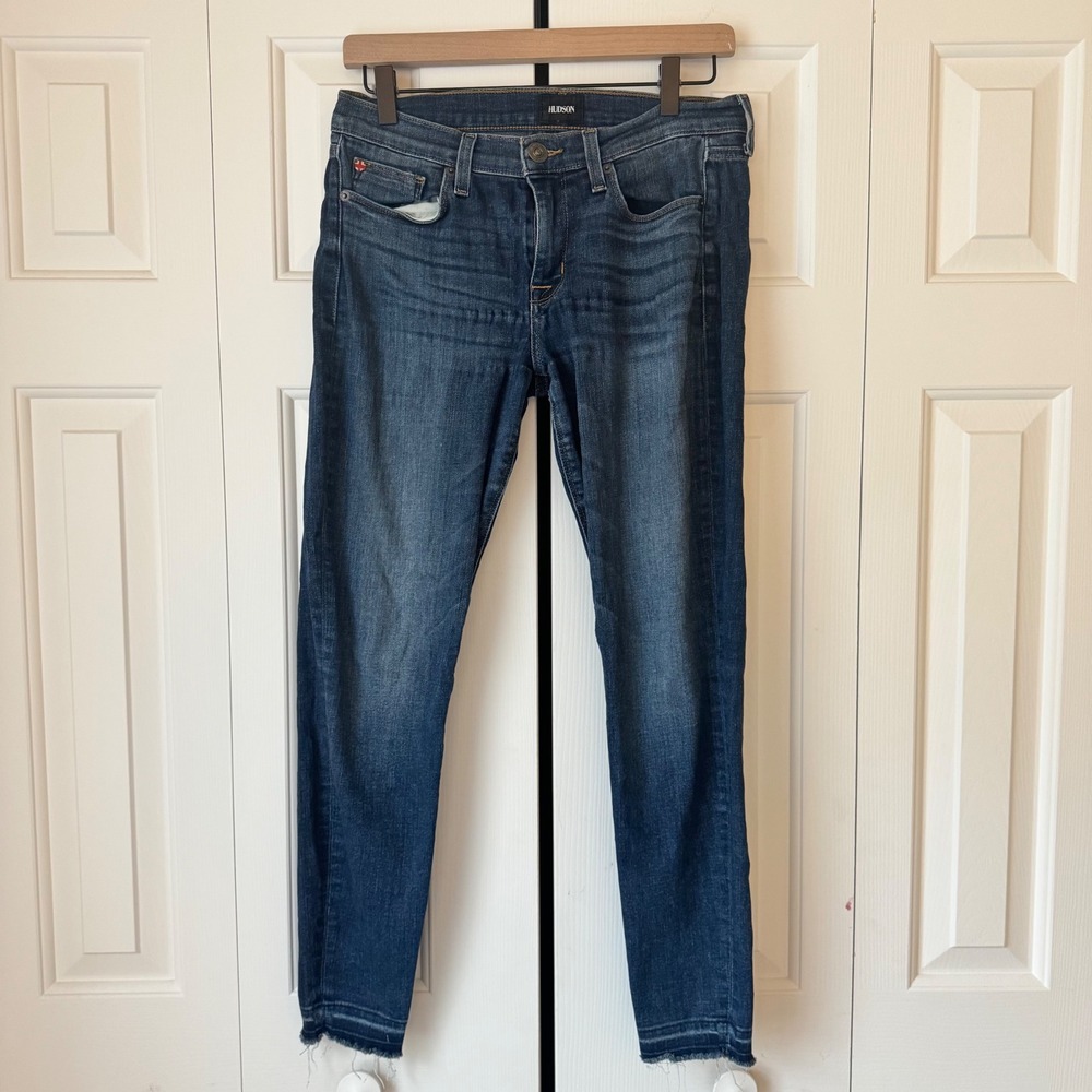 Hudson Skinny Jeans Womens 28 Dark Wash Raw Released Hem Stretch Denim‎